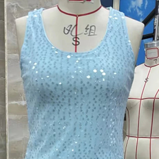 2025 Women Y2K Sleeveless Bling Sequins Dress Sets Summer Solid Color Metal Women Sets for Party Cocktail Club Streetwear - Chrissy's Eye