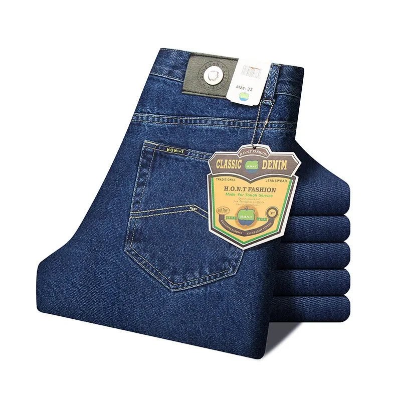 Men Business Jeans Classic Spring Autumn Male Cotton Straight Stretch Brand Denim Pants Summer Overalls Slim Fit Trousers 2021 - Chrissy's Eye