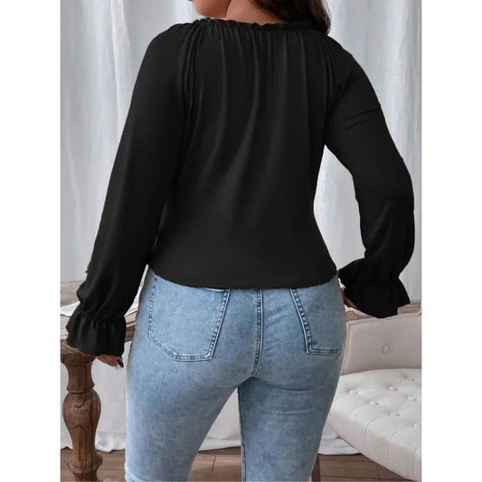 Plus Size 1XL-5XL Autumn Women's Long Sleeve Women Solid Color Shirt Tops Slim Female Clothing - Chrissy's Eye