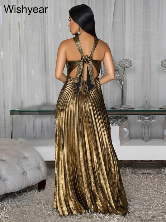 Women's Sexy Ruched Patchwork Bodycon Dress Halter Sleeveless Backless for Autumn Birthday Party Evening Christmas Prom - Chrissy's Eye
