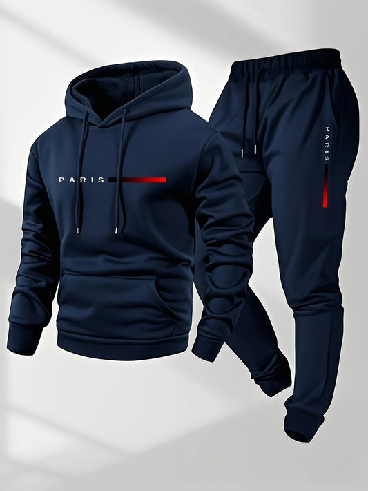 2025 letter printed sportswear set men's hooded sweatshirt long pants set spring and autumn winter warm suit - Chrissy's Eye