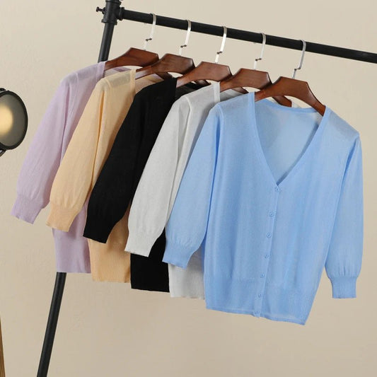 Basic Outerwear Summer Cardigan Women Girls Knitted Ladies Sweaters Cropped Crochet Top Knitwear Black Bolero Woman Jersey Tops - Chrissy's Eye