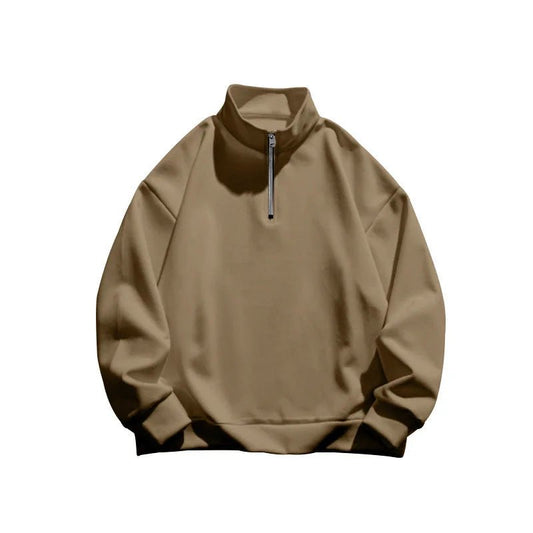 Autumn and winter new men's fleece sweatshirt stand-up collar half zipper long sleeve cross-border European trend men's top - Chrissy's Eye