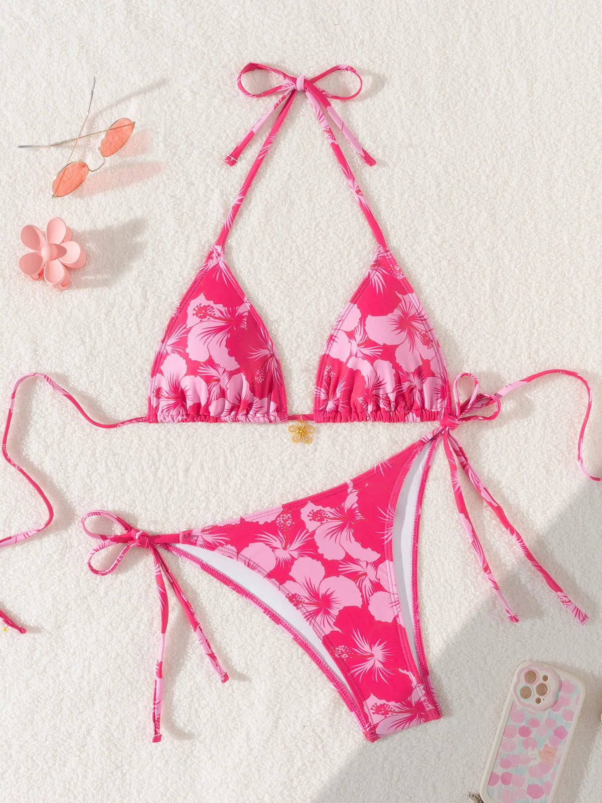 "2026 New Triangle Bikini Set - Floral Print Push Up Swimsuit & Brazilian Bottoms" - Chrissy's Eye