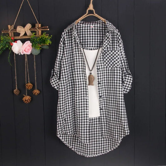 women's mid-length spring and autumn thin jacket loose casual lazy style fashionable top large size long-sleeved shirt - Chrissy's Eye