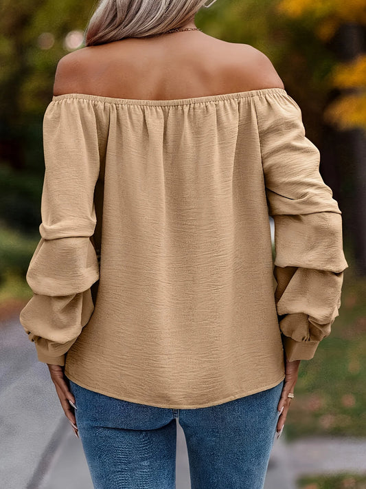 Spring Summer Women Elegant Off Shoulder Shirt Casual Fashion Solid Long Sleeve Tops Office Lady Loose Clothing - Chrissy's Eye