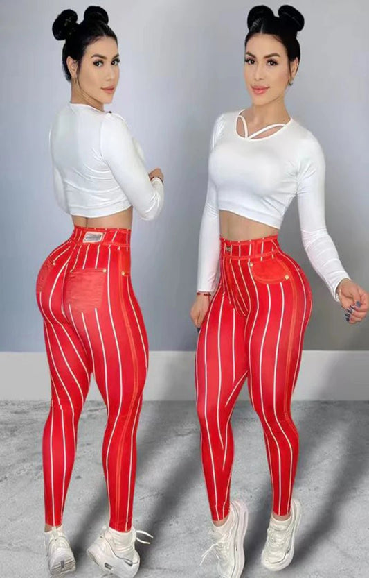 Women High Waist Sports Leggings Stripe Print Stretchable Yoga Pants Sexy Tight Fitness Workout Gym Push Up Causal Pant - Chrissy's Eye