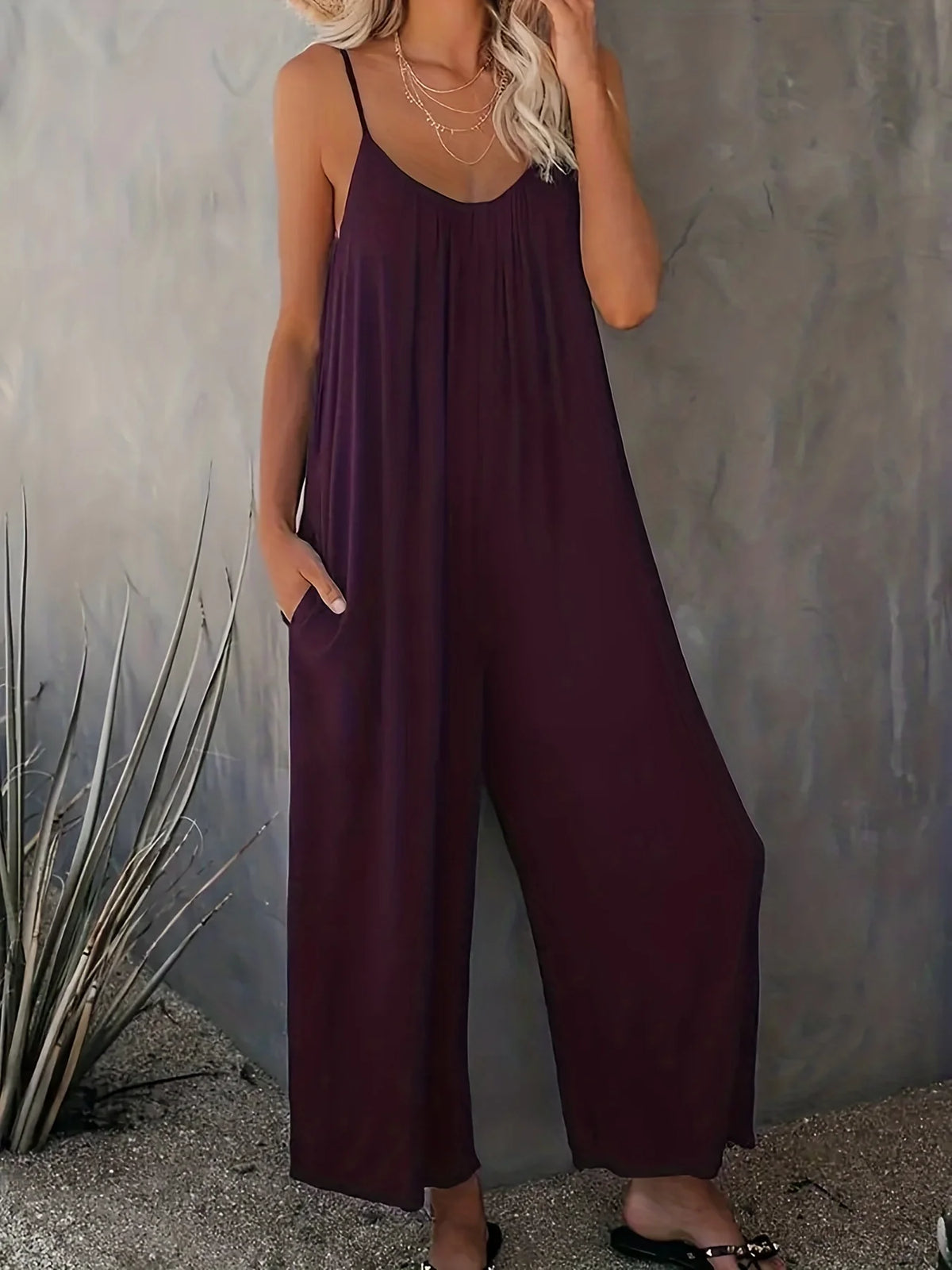 Plus Size Women's 2025 Summer Jumpsuit - Sleeveless Wide Leg Romper with Side Pockets, Casual One Piece Outfit - Chrissy's Eye