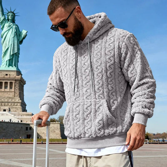 Cross-border loose men's winter retro warm double-sided velvet casual trend hooded pocket high street sweater - Chrissy's Eye