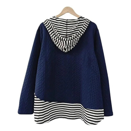 Plus Size 1XL-5XL Women's Casual Striped Long Sleeve Hoodies Pullover Top - Chrissy's Eye