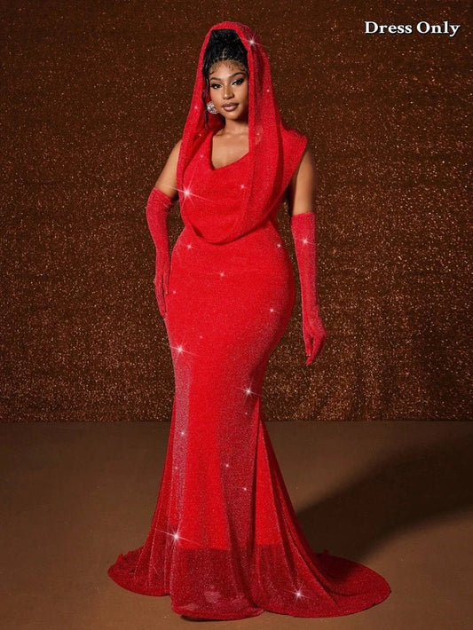 Plus Size Hat Sexy Waistband Hot Gold Fish Tail Swing Long Solid Colour Fishtail Slim Package Hip Dress Hooded - Chrissy's Eye