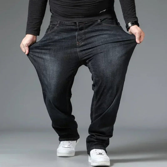 Mens Large Size Black Jeans 10XL Oversize High Waist Loose Trousers Husband Plus Size Loose Denim Trousers Blue Male Denim Pants - Chrissy's Eye