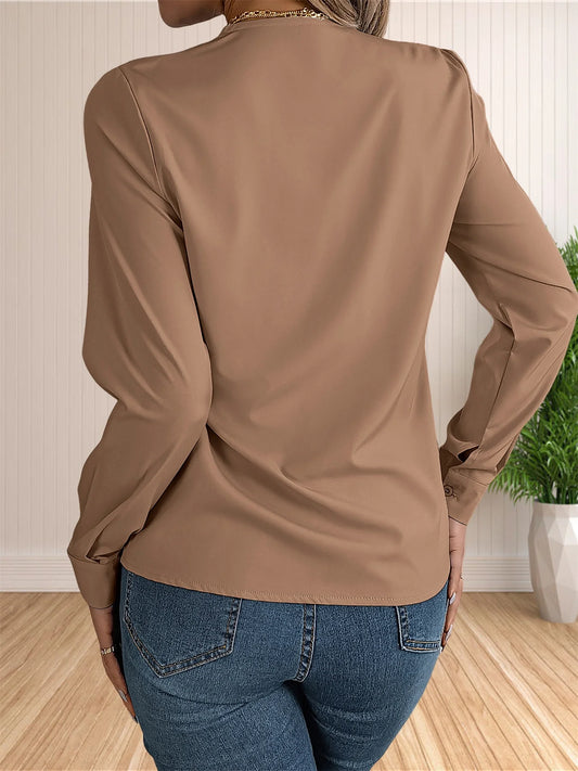 Women's Elegant Business Office Blouse Layered V Neck Long Sleeve Dressy Shirts Work Tops - Chrissy's Eye