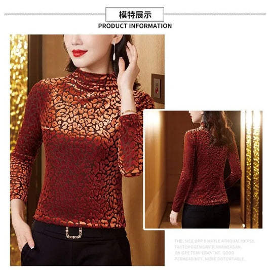 Women's Pullover Style Printed Half Turtleneck Fashionable blouse - Chrissy's Eye