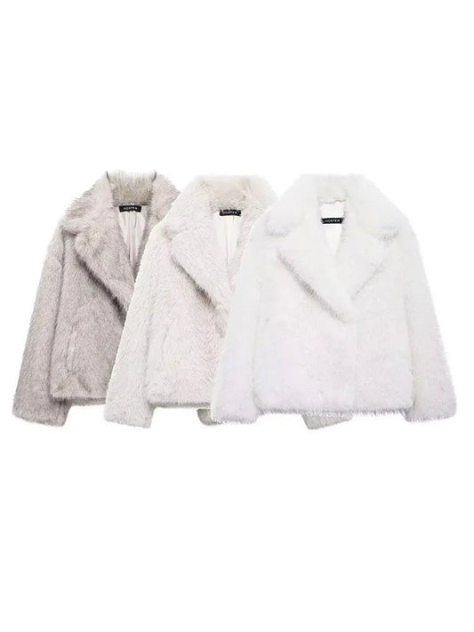 Women's Elegant Solid Faux Fur Coat Long Sleeve Button Jacket Autumn Winter Warm Outerwear Female Fashion High Street Coats - Chrissy's Eye