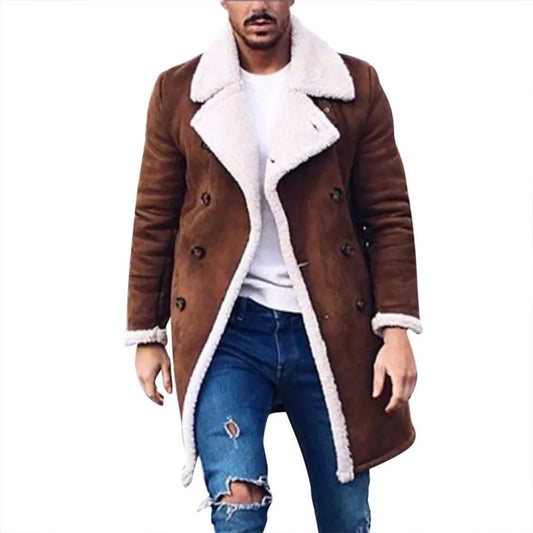 Winter Faux Fur Jacket Plus Size Men Jackets Contrast Colors Turn-Down Collar Thicken Lambswool Suede Jacket Long Parka Coat - Chrissy's Eye