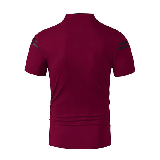 2025 New Men's Casual Fashion Solid Color Short Sleeved Polo Shirt Stand Up Collar Versatile Comfortable Top - Chrissy's Eye
