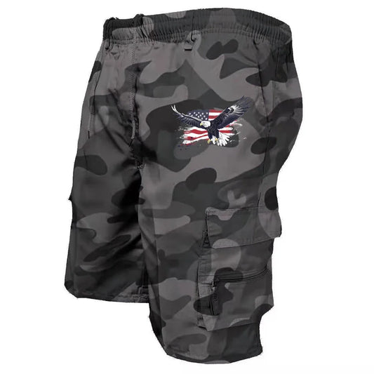 Male Cargo Shorts Elastic Waist Cycling Shorts Multi-pockets Loose Work Short Pants Outdoor Sport Printed Casual Shorts - Chrissy's Eye