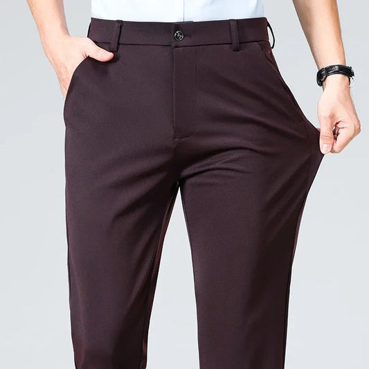 Spring Summer Thin Trousers Men Formal Dress Suit Pants Work Pants Quality Business Casual Pants Black Wine Red Long Pants - Chrissy's Eye
