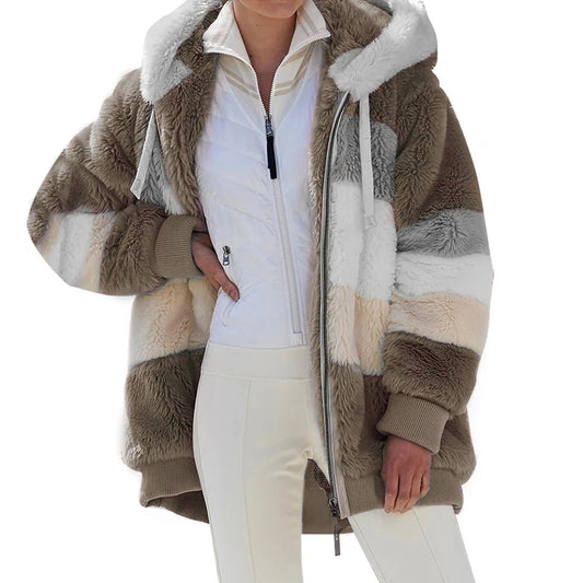 Oversized Jacket for Women Coat 2025 Autumn Winter Warm Plush Pocket Hooded Streetwear Loose Lady Zipper Cashmere Outerwear Coat - Chrissy's Eye
