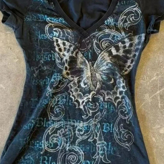Harajuku Fairy Cropped Butterfly Printing T Shirts Vintage Grunge Streetwear Tops Women Summer Y2k Aesthetic Casual Crop Tshirts - Chrissy's Eye