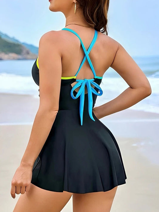 2026 V-neck Strappy Beach Dress Swimsuit Women One Piece Slim Swimwear Female Bathers Bathing Swimming Swim Suit Beachwear XXL - Chrissy's Eye