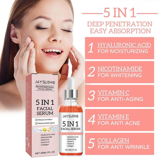 5 In 1 Fade fine lines Firming Face Serum Moisturizing brightning Vitamin C Hyaluronic Acid Facial Serum Shrink Pores Skin Care - Chrissy's Eye
