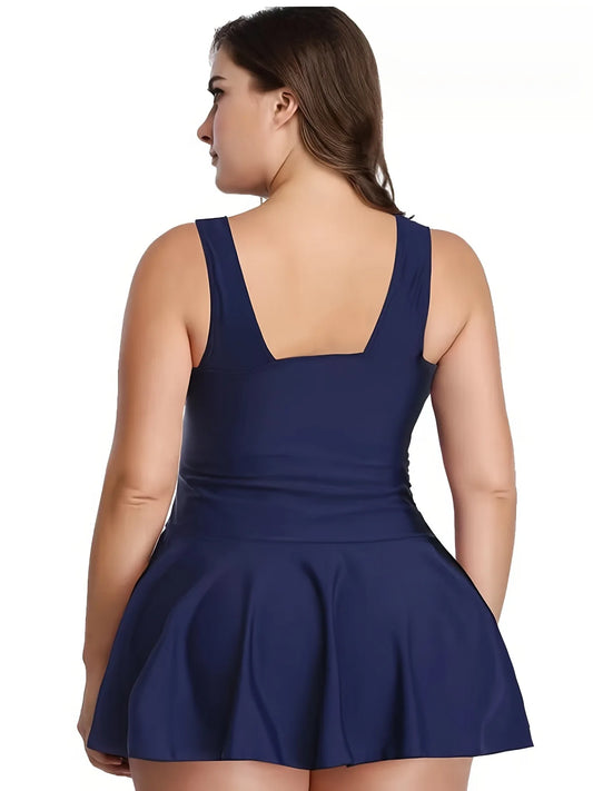 Plus Size Swimwear - Sexy V-Neck Sleeveless Swim Dress Split Swimsuit Summer Stylish Beachwear - Chrissy's Eye