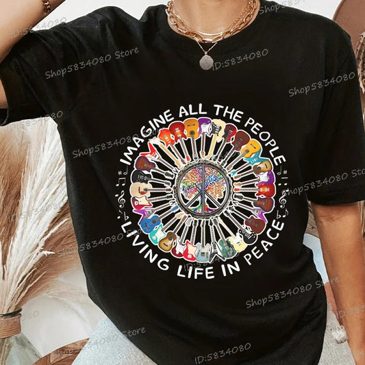 Women's All The People Living Life in Peace Printed T-shirt - Chrissy's Eye