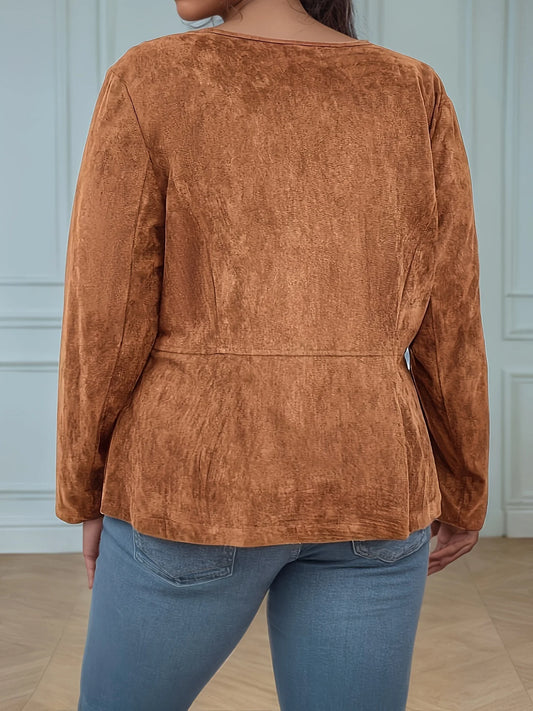 Casual plus Size Women's Solid Color Simple Daily Long Sleeve Jacket for Everyday Wear - Chrissy's Eye