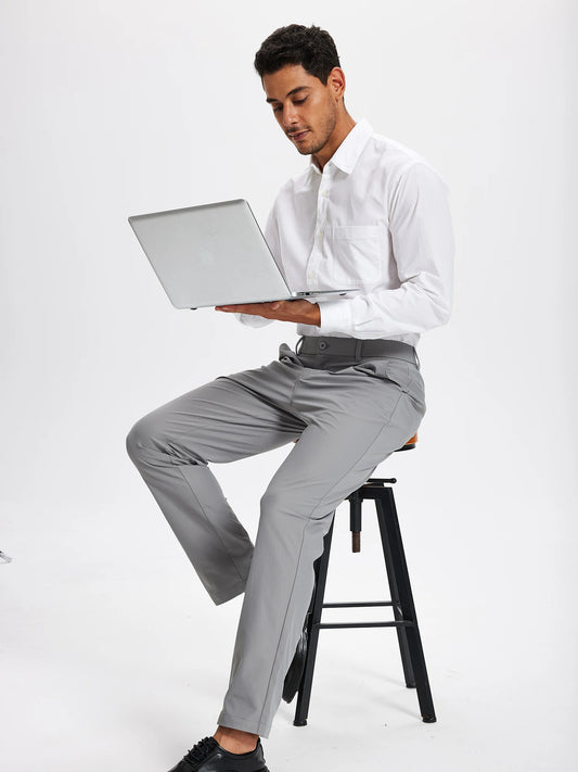 Men's Golf Pants 30"/32"/34" Stretch Work Dress Pants Slim Straight Lightweight Quality Business Trousers Casual Suit Pants - Chrissy's Eye