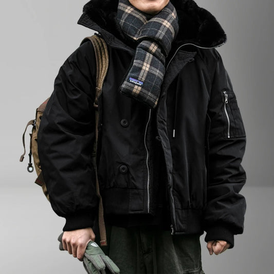 Men's Parka Jacket Fleece Lined Coat Heavyweight Warm Hooded Fur Collar Short Outerwear - Chrissy's Eye