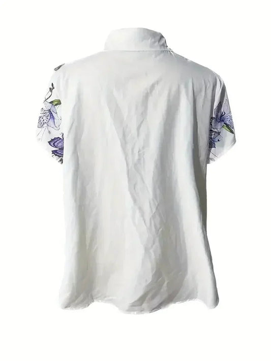 Plus Size 1XL-5XL Women Casual Short Sleeve Buttons Blouse Versatile Butterfly Print Blouse - Chrissy's Eye