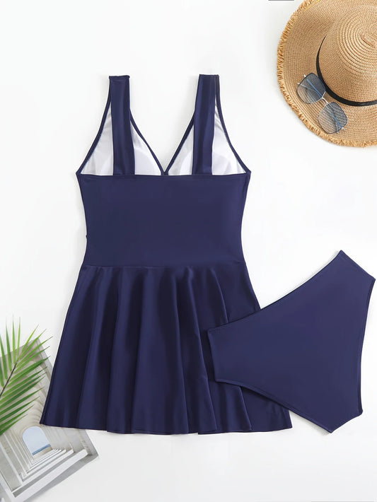 Plus Size Swimsuit For Chubby Women Sexy V-Neck Sleeveless Swim Dress Split Swimsuit Summer Stylish Beachwear - Chrissy's Eye