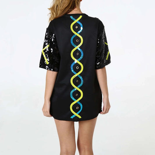 Women's Letter Sequin Shirt Loose Mid Length Short Sleeve T-Shirt Round Neck Tee Party Club Oversized Top Female Clothing Y2K - Chrissy's Eye
