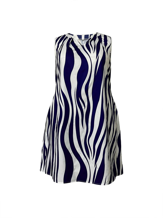European and American Spring and Summer New Style Vest Dress Plus Size Women's Clothing Striped Print Elegant V-Neck Sleeveless Temperament Commuter Dress - Chrissy's Eye