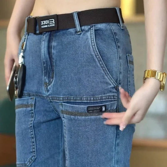 Spring Summer Thin Six Pocket Men's Jeans Elastic Straight Leg Casual Slim Fit Jeans Versatile Multi-Pocket Long Y2K Denim Pants - Chrissy's Eye