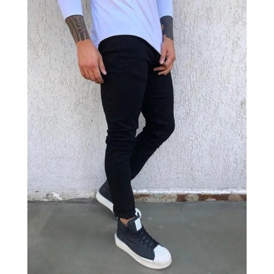 Spring Autumn New Black Stretch Men's Jeans Slim Small Feet Casual Simple Solid Color Male Skinny Denim Trousers Streetwear - Chrissy's Eye