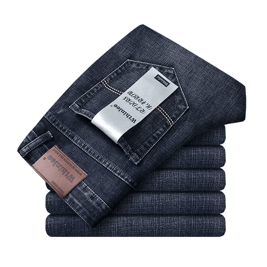Wthinlee New Business Men's Jeans fleece Casual Straight Stretch Fashion Classic Blue Black Work Denim Trousers Male Clothing - Chrissy's Eye
