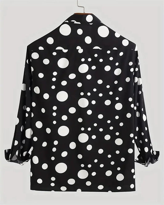 2024 Men's Long Sleeves Shirt Tops Polka Dot Lapel Long Sleeve Clothing Regular Fit Polka Dot Print Button Men's Casual Shirt - Chrissy's Eye