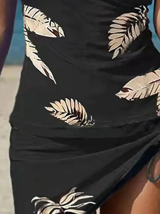 Plus Size Feather Halter V Neck Women Tankini Swimsuit 2026 Swimwear Tummy Control Bathing Suit Mujer Beach Skirt Swimdress 3XL - Chrissy's Eye