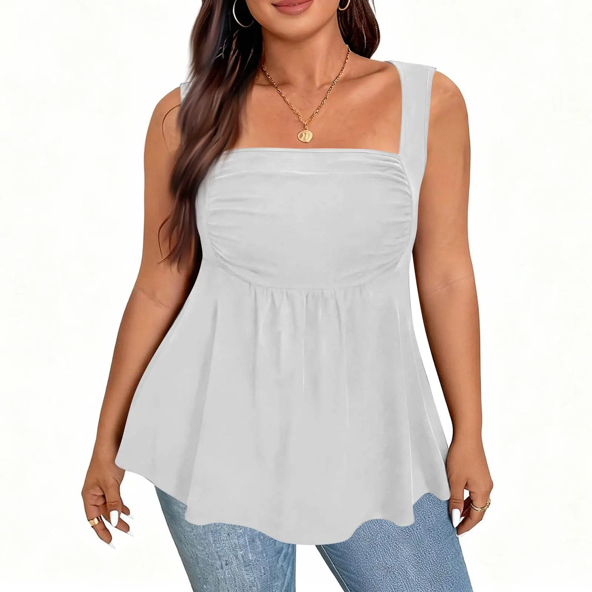 Plus Size Women's Clothing Elegant French Square Neck Sleeveless Top Summer Casual and Stylish Tank Top Female Sleeveless Blouse - Chrissy's Eye