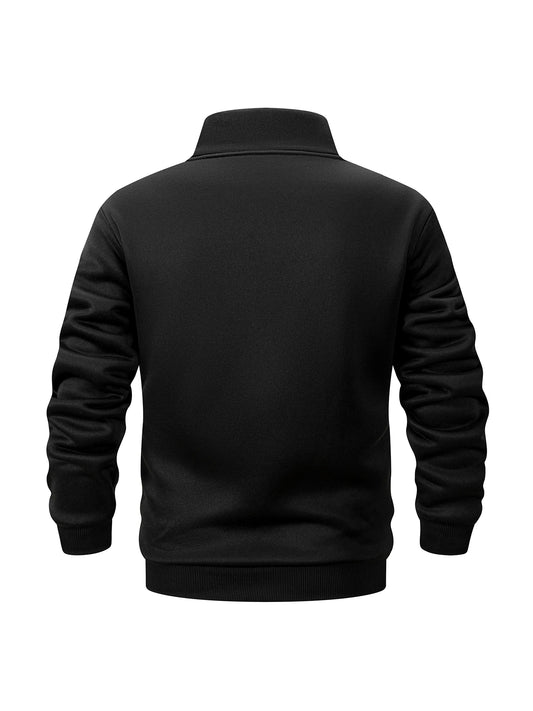 Men Fleece Lined Sweatshirts Winter Warm Pullover Half Zipper Pullover for Male Hoody Outdoor Sweatshit Solid Color Stand Collar - Chrissy's Eye