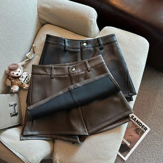 Women Leather Skirt 2026 Autumn and Winter New Fashion Sexy Pu Leather Culottes Mini Skirts - Chrissy's Eye