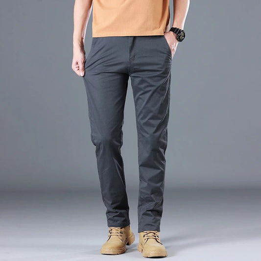 2024 Men's High Quality Pure Cotton Classic Solid Color Casual Pants Business Stretch Cotton Slim Straight Brand Trousers Male - Chrissy's Eye