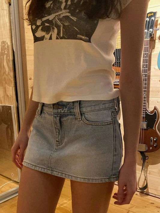 Women's Vintage Low Waist Denim Skirts Casual Chic Pockets A-line Mini Skirts - Chrissy's Eye