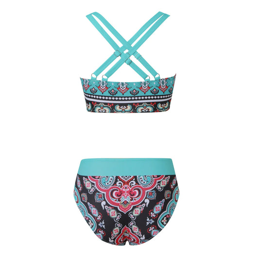 Womens Swimsuits Big Breast Elastic High Waisted Bikinis Sexy Push Up Two Pieces Bathing Suit Ladies Vintage Printed Biquinis - Chrissy's Eye