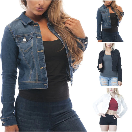 Washed Denim Coats Button Up Jean Jacket For Women Autumn Button Down Denim Jackets Lady Basic Long Sleeve Outwear куртка - Chrissy's Eye