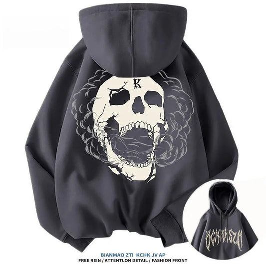 American Street Trendy Brand Skull Element Printed Fashion Trend Hoodie High Street Men's Casual Loose Hoodie With Hat - Chrissy's Eye