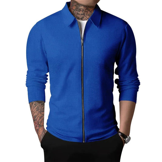 2024Summer Popular Waffle Outdoor Polo Collar Jacket Men's Coat Nick Garment Casual Sports Zipper Cardigan Long Sleeve Coat - Chrissy's Eye